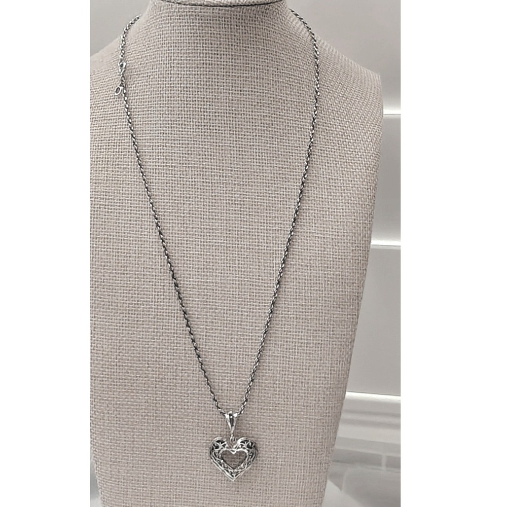 Sterling Silver 925 Filigree Open Heart Pendant Necklace 20 Inch Rope Chain 8.9g